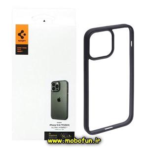 قاب گوشی iPhone 15 Pro Max آیفون اورجینال spigen طرح Ultra HYBRID طلقی شیشه ای شفاف مشکی کد 12