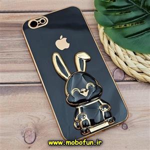 قاب گوشی iPhone 6 - iPhone 6S آیفون طرح ژله ای خرگوشی استندشو مای کیس گلد لاین دور طلایی محافظ لنز دار مشکی کد 525