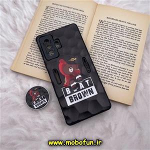 قاب گوشی Poco F4 GT - Redmi K50 Gaming شیائومی شش ضلعی طرح دار خرس قهوه ای محافظ لنز دار پاپ سوکت دار کد 40