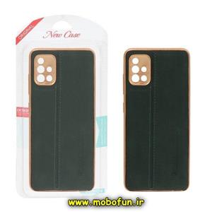 قاب گوشی Galaxy A51 سامسونگ اورجینال PULOKA پولوکا NEW CASE طرح ژله ای چرمی دوخت دار دور طلایی محافظ لنز دار سبز کد 927