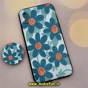 قاب گوشی iPhone X - iPhone XS آیفون فانتزی سوزنی برجسته طرح گل آبی پاپ سوکت دار محافظ لنزدار کد 571