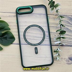 قاب گوشی iPhone 7 Plus - iPhone 8 Plus آیفون اورجینال متال کیس Metal فلزی طرح پشت طلق شفاف مگ سیف دار دور سیلیکونی سبز تیره کد 465