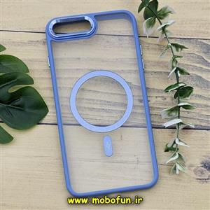 قاب گوشی iPhone 7 Plus - iPhone 8 Plus آیفون اورجینال متال کیس Metal فلزی طرح پشت طلق شفاف مگ سیف دار دور سیلیکونی آبی روشن کد 464