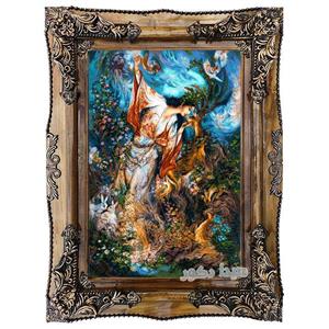 تابلو فرش ماشینی مینیاتور بوسه بر آهو – 5869