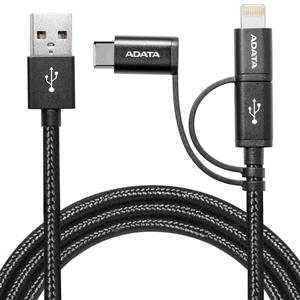 کابل تبدیل USB به microUSB/USB-C/لایتنینگ ای دیتا مدل 3-IN-1 طول 1 متر ADATA 3-IN-1 USB To microUSB/USB-C/لایتنینگ Cable 1m