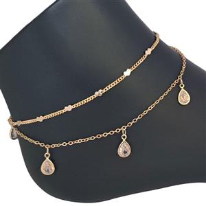 پابند زنانه تیتانیوم دو ردیفه مدل اشک نگین دار سفید کد W-an-50