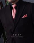 ست کراوات و دستمال جیب مردانه NESEN | صورتی ساده (جودون) S52