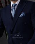ست کراوات و دستمال جیب مردانه NESEN | آبی ساده (جودون) S50