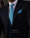 ست کراوات و دستمال جیب مردانه NESEN | آبی فیروزه‌ای ساده (جودون) S47