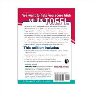 کتاب 400Must-Have Words for the TOEFL 2nd Edition اثر Lawrence J. Zwier انتشارات الوندپویان