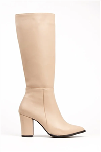 بوت و چکمه ساق بلند چرم بژ زنانه وارداتی ترک برند Limeo کد 181