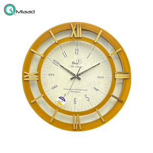 ساعت دیواری بتیس، با سایز بندی، متریال چوب فلز، موتور تایوانی صفحه زیبا خوانا، ترکیب رنگ خاکستری طلایی، اعداد رومی برجسته روی بدنه ساعت، 58 مدل 5811 