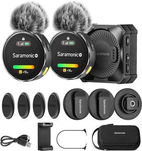 میکروفون لاوالیر بی‌سیم Saramonic BlinkMe B2 2.4 گیگاهرتز با پیکاپ با کیفیت دو کاناله لمسی با برد 100 متر برای آیفون/اندروید/دوربین/لپ‌تاپ، میکروفون‌های بی‌سیم کلیپ برای پخش زنده، یوتیوب، تیک تاک، ولوگ 