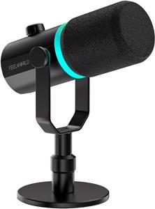 میکروفون پویا USB FEELWORLD PM1 XLR برای ضبط پادکست بازی پخش زنده با کابل XLR و پایه فلزی