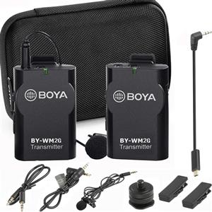 میکروفون بی‌سیم Boya Lavalier برای دوربین گوشی‌های هوشمند، نسخه جدید میکروفون جهانی BY-WM2G با مانیتور بی‌درنگ برای تبلت DSLR گوشی هوشمند IOS دوربین فیلم‌برداری سونی GoPro ضبط‌کننده صوتی رایانه صوتی/تصویری 