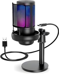 میکروفون بازی XVersion RGB برای رایانه شخصی/PS5 با کنترل صدا، فیلتر پاپ، خازنی بی‌صدا کردن سریع، پادکست پخش جریانی Twitch/Discord/YouTube مشکی 