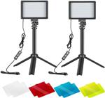 کیت نورپردازی عکاسی قابل حمل NEEWER 2 Packable Dimmable 5600K USB 66 LED Video Stand با پایه سه پایه قابل تنظیم کوچک و فیلترهای رنگی برای تصویربرداری استودیویی عکس از روی میز/زاویه پایین