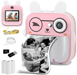 دوربین کودکان، دوربین عکاسی فوری دوربین دیجیتال کودک نوپا با دوربین ویدئویی HD 1080P، دوربین فوری چاپ صفحه IPS 2.4 اینچی برای دختران پسر 3-12، دوربین 24 مگاپیکسلی با کارت 32 گیگابایتی متصل به تلفن