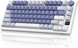 صفحه‌کلید گیمینگ RK ROYAL KLUDGE M75 بی‌سیم صفحه‌کلید مکانیکی 75% TKL بی‌سیم/بلوتوث/USB-C QWERTZ RGB 2.4 گیگاهرتز با صفحه‌نمایش هوشمند OLED و کلید قهوه‌ای قابل تعویض داغ، بنفش اسطوخودوس
