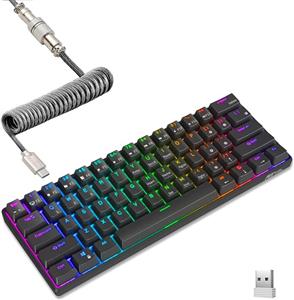 صفحه‌کلید مکانیکی بی‌سیم/بلوتوث/سیمی 60% Rk Royal Kludge Rk61 با سرعت 2.4 گیگاهرتز، صفحه‌کلید گیمینگ سوئیچ قهوه‌ای 61 کلیدی با نرم‌افزار برای Win/Mac