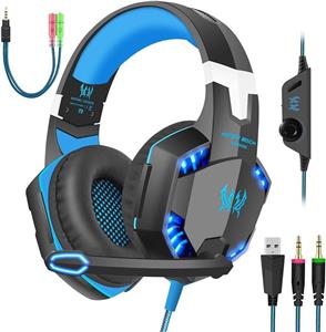 Ntech G2000. هدست بازی برای PS5، PS4، PC، Xbox. یکی، هدفون صدای فراگیر روی گوش با میکروفون، چراغ LED برای سوئیچ لپ تاپ مک پلی استیشن. ایکس باکس. سلسله