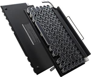 صفحه کلید ماشین تحریر SUEHIODHY یکپارچهسازی با سیستمعامل بلوتوث 5.0 صفحه کلیدهای مکانیکی با نور پس زمینه LED سوئیچ آبی 83 کلیدی با صفحه کلید پایه سیمی به سبک پانک برای تبلت/رومیزی/لپ تاپ/تلفن همراه (چوبی)