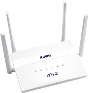 روتر KuWFi 4G LTE، روتر بی سیم 750 مگابیت بر ثانیه دو بانده با اسلات سیم کارت و 4 آنتن خارجی با بهره بالا، مناسب برای کارهای چند منطقه ای (سفید)