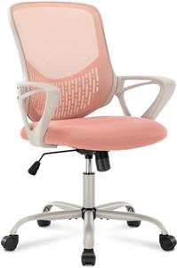 صندلی میز اداری ارگونومیک صندلی کامپیوتری صندلی مدرن با قابلیت تنظیم ارتفاع صندلی مشبک با دسته های ثابت / تکیه گاه کمری، صورتی 