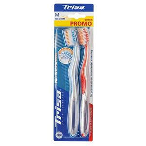 مسواک تریزا مدل Super Promo با برس متوسط بسته 2 عددی Trisa Super Promo Medium Toothbrush 2Pcs