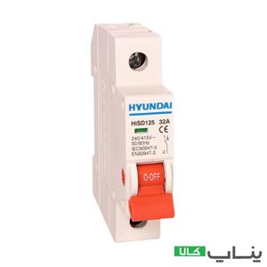 کلید مینیاتوری خشک (ایزولاتور) هیوندای یک پل تک فاز 100 آمپر کدفنی HISD125 1P-100A