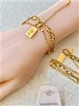 دستبند استیل توپی طلایی با پلاک ملکه زنانه کد f17