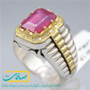 انگشتر یاقوت قرمز تراشدار با 16 عدد الماس مردانه «کد 2994»