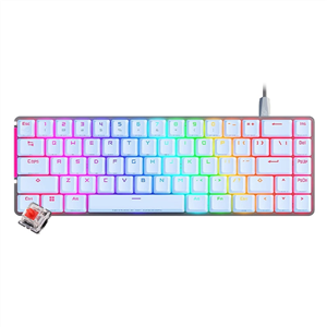 صفحه‌کلید مکانیکی بازی فشرده 65% RGB ASUS ROG Falchion Ace، سوئیچ‌ها و تثبیت‌کننده‌های سوئیچ قهوه‌ای ROG NX، فوم مرطوب‌کننده صدا، کلاهک‌های PBT، سیم‌کشی شده با KVM، سه زاویه، پوشش روکش سفید