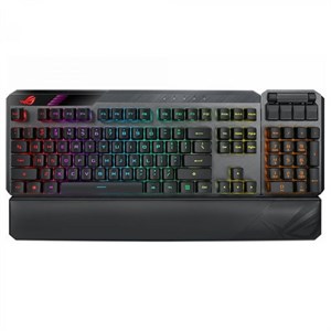 صفحه‌کلید مکانیکی ماژولار بی‌سیم بازی ASUS ROG Claymore II (سوئیچ‌های آبی ROG RX، صفحه نوک انگشتی و مچی قابل جدا شدن برای TKL 80/100٪، همگام‌سازی Aura، کنترل‌های رسانه، شارژ سریع، عبور USB 2.0)