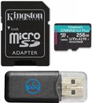 کارت حافظه 256 گیگابایتی Canvas Go Plus MicroSD Kingston با آداپتور با GoPro Hero 10 (Hero10) Class 10, V30, A2, SDXC (SDCG3/256GB) باندل با (1) همه چیز به جز کارت خوان MicroSD Stromboli