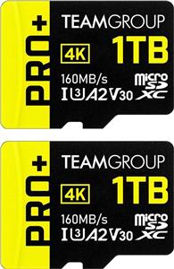 TEAMGROUP A2 Pro Plus Card 1TB x 2 Micro SDXC UHS-I U3 A2 V30, R/W تا 160/110 MB/s برای Nintendo-Switch، Steam Deck، دستگاه های بازی، تبلت ها، گوشی های هوشمند با آداپتور TPPMSDX1TIA2 