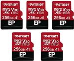 کارت حافظه Micro SD Patriot 256 گیگابایتی A1 / V30 برای تلفن‌ها و تبلت‌های اندرویدی، ضبط ویدیوی 4K - بسته 5، تعداد 5 عدد