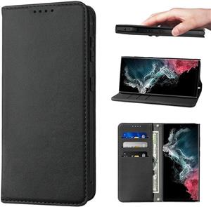 قاب کیف پول LANJLM برای قاب‌های گوشی Samsung Galaxy S23 Ultra چرم ممتاز PU کاور ضد ضربه مغناطیسی طراحی کتاب بسته‌بندی با ویژگی پایه پایه و اسلات کارت قاب محافظ Galaxy S23 Ultra - مشکی