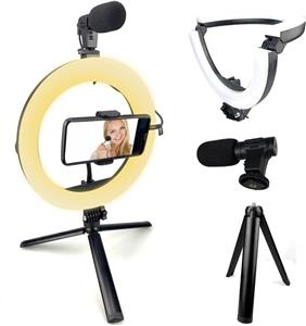 کیت Vlogging Acuvar HD با سه پایه آلومینیومی، چراغ حلقه تاشو LED، میکروفون شاتگان AUX و پایه نگهدارنده تلفن چرخشی قابل انعطاف، برای پخش زنده، YouTube، اینستاگرام TikTok برای آیفون، تلفن‌های اندرویدی