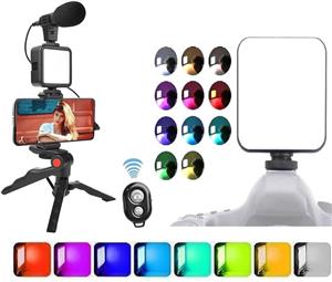 کیت Vlogging RGB 8 در 1 ترکیبی میکروفون شاتگان، نور سلفی، پایه سه پایه، نگهدارنده موبایل، شوک، فوم حذف نویز برای ضبط یوتیوب قرقره عکاسی 