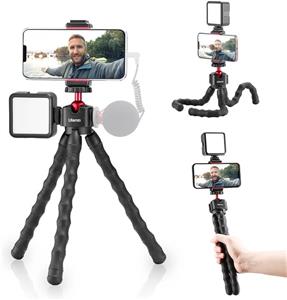 کیت Vlogging تلفن هوشمند ULANZI سه پایه تلفن منعطف قابل حمل با نور LED، کیت ضبط ویدیوی تلفن برای iPhone/Android برای YouTube Starter، TIK Tok مبتدی، سازنده محتوا، Vlogger