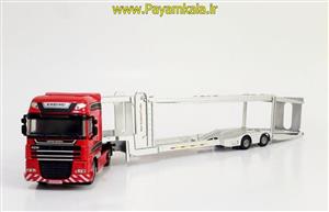 ماکت تریلی حمل خودرو (TRANSPORT TRUCK 1:50 BY KDW) قرمز