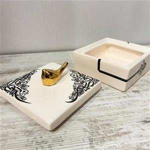 شکلات خوری مربع لیبل مشکی سرامیکی دستساز 