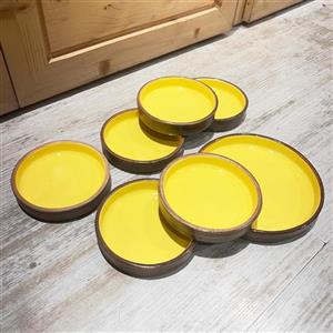 اردو خوری و رولت خوری  اردورخوری سرامیکی 7 تکه گرد رنگ زرد دستساز 