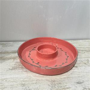 دیس پذیرایی / شیرینی خوری سرامیکی گرد پیاله دار رنگ صورتی دستساز