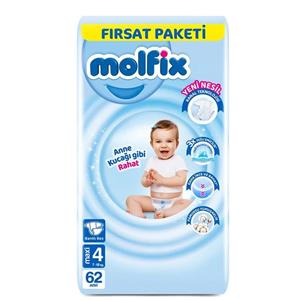 پوشک مولفیکس (Molfix) سایز 4 بسته 62 عددی