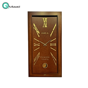 ساعت دیواری آرتا Arta کد 123، ساعت دیواری چهارگوش چوبی با متریال MDF، رنگ قهوه ای، دارای موتور آرامگرد، ساعت دیواری با اعداد رومی