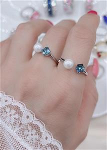 انگشتر مروارید و مکعب آبی سواروسکی