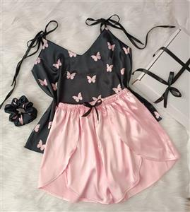 تاپ و شورتک ساتن LX پروانه مشکی