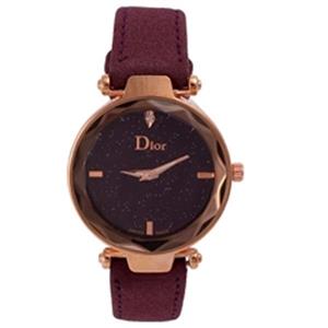 ساعت زنانه بنفش بند چرم DIOR